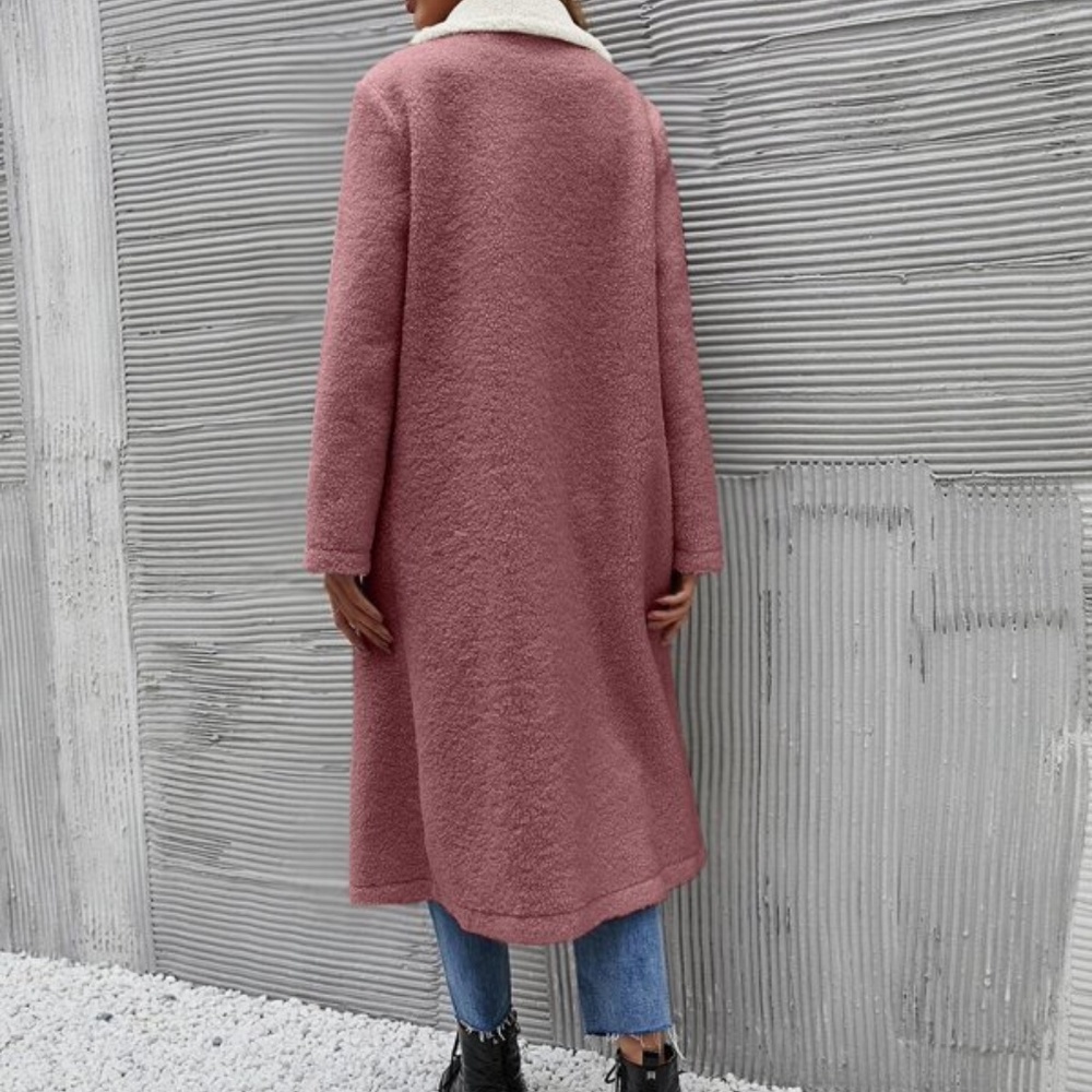 Cozy Pink Teddy Long Coat Jacket Minimalist - Picture 12 of 12